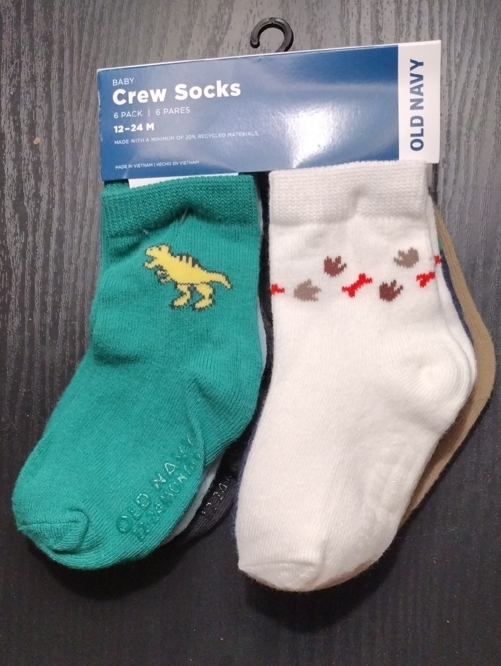 Old Navy Baby Crew Socks - Teal, White & Yellow Dino Set
